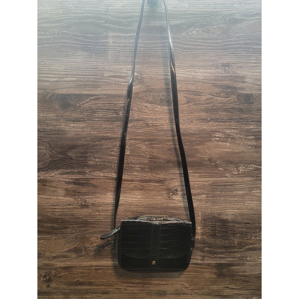 Banana Republic Black Mini Embossed Croc Faux Leather Crossbody